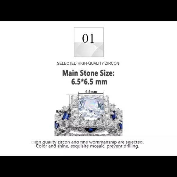 New! Princess Cut & Sapphire 3 ring 3A 6mm cz Sterling Silver Engagement Ring! - Picture 14 of 17